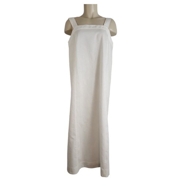 Madewell Princess Seamed Midi Shift Dress Sz L Ivory Linen Cotton Sundress - Picture 2 of 8